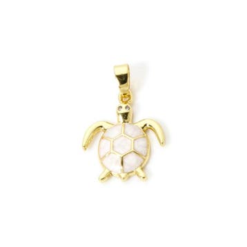 Metalen schildpad bedeltje met witte emaille 18k gold pla..., Ophalen of Verzenden, Nieuw, Kraal