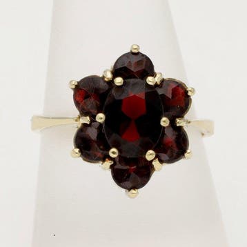 Ring - 14 karaat Geel goud Granaat - Granaat, Sieraden, Tassen en Uiterlijk, Nieuw