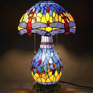 Tafellamp - Tiffany-stijl lamp - Glas-in-lood - libellen, Nieuw