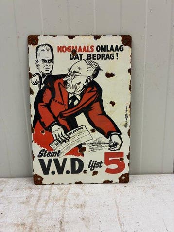 Vintage V.V.D. verkiezingsbord / politiek reclamebord –