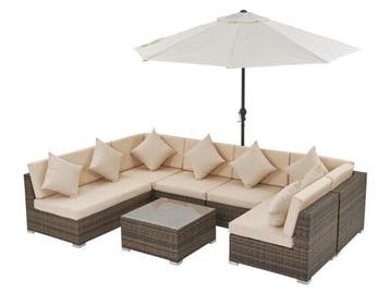 Veiling - Loungeset met 2 hoekbanken - Bruin wicker, Nieuw