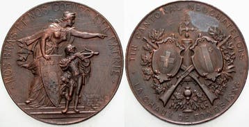 Brons medaille 1886 Schweiz-neuchatel, Canton, Verzenden