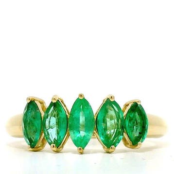 Ring - 14 karaat Geel goud - 1.01ct. tw. Smaragd, Nieuw