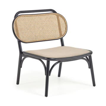*WOONWINKEL* Kave Home Doriane Retro Webbing Fauteuil Zwart, Huis en Inrichting, Fauteuils, Verzenden, Nieuw, Hout