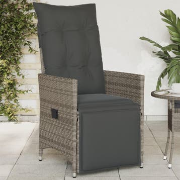vidaXL Tuinstoel verstelbaar met kussens poly rattan grijs, Tuin en Terras, Tuinstoelen, Verzenden, Nieuw