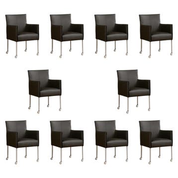 Set van 10 Leren eetkamerstoelen More - Toledo Antracite, Huis en Inrichting, Stoelen, Ophalen of Verzenden, Nieuw, Leer