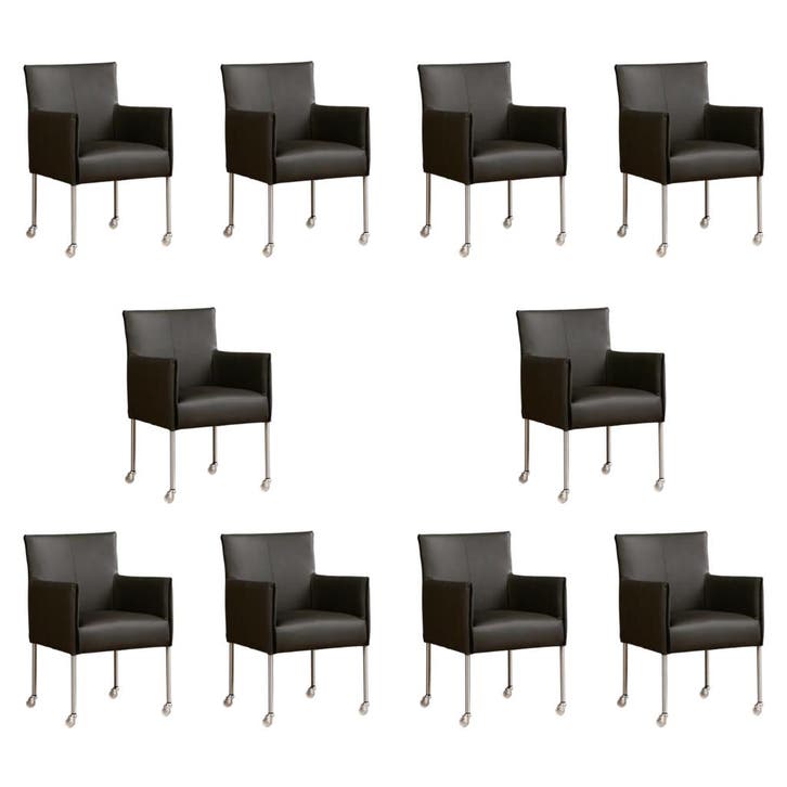 Set van 10 Leren eetkamerstoelen More - Toledo Antracite, Huis en Inrichting, Stoelen, Nieuw, Leer, Ophalen of Verzenden