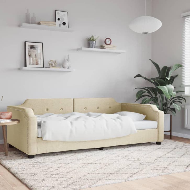 vidaXL Slaapbank 90x200 cm stof crèmekleurig, Huis en Inrichting, Slaapkamer | Bedden, 90 cm, 200 cm, Crème, Eenpersoons, Nieuw