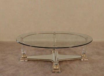 Grote Hollywood Regency Salontafel met Lucite/Acryl Kolommen, Nieuw