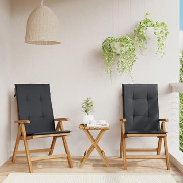 vidaXL Verstelbare klapstoelen met kussens, 2 stuks, massief, Verzenden, Nieuw, Hout