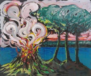 baptiste laurent - Feu à la pinède, XL, 89x105cm, acrylic