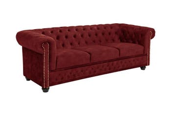 Chesterfield Fluwelen Driezitsbank CHESTERFIELD 205cm rood, Ophalen of Verzenden, Nieuw