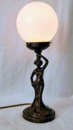 Tafellamp met beeldje - Glas, Legering - Prachtig stuk