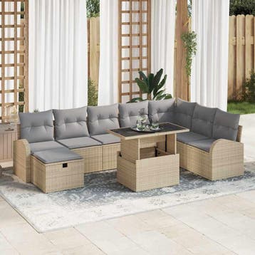 vidaXL Tuin Sofa Set 9 st Beige poly rattan, Verzenden, Nieuw, Rotan, Meer dan 8 zitplaatsen