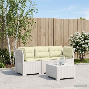 vidaXL 3-zits tuinbank met kussens in rattanlook PP Wit, Verzenden, Nieuw