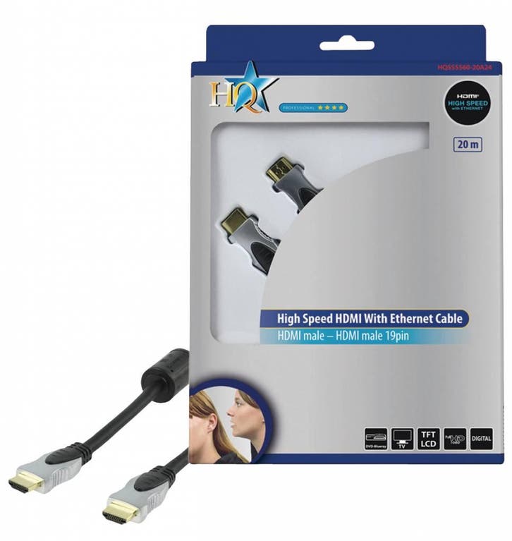 HDMI kabel Hoge kwaliteit High Speed met ethernet 20.0 m, Audio, Tv en Foto, Audiokabels en Televisiekabels, HDMI-kabel, Nieuw