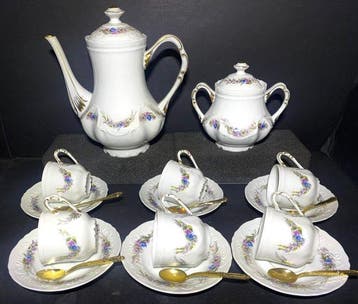 Ancienne Fabrique Royale Limoges - Koffieservies - Pivoine