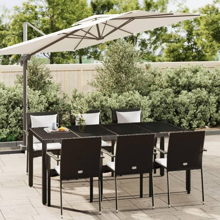 vidaXL 7-delige Tuinset met kussens poly rattan zwart, Tuin en Terras, Tuinsets en Loungesets, Tuinset, Nieuw, 6 zitplaatsen, Verzenden