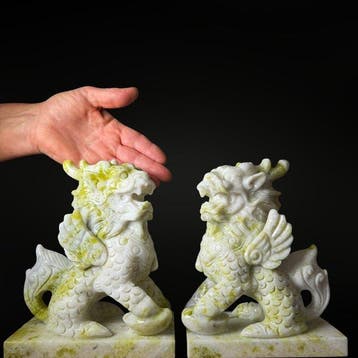 Chinese keizerlijke beschermende leeuwen in jade lemon XXL