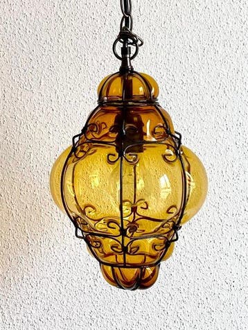 Gekooide hanglamp - Glas en metaal - Venetiaanse lamp