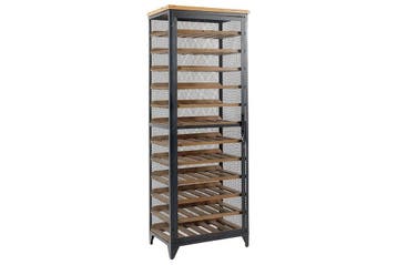 Wijnkast BODEGA 185 cm, naturel vurenhout met zwart metalen, Ophalen of Verzenden, Nieuw