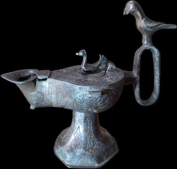 Islamitisch Middeleeuwse Seljoekse bronzen olielamp (Zonder