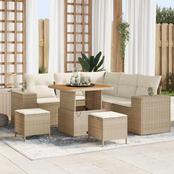 vidaXL Tuin Sofa Set 8 st 7-Aantal zitplaatsen Beige en, Verzenden, Nieuw, 8 zitplaatsen