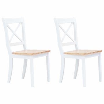 vidaXL Eetkamerstoelen 2 st massief rubberwood naturel en, Verzenden, Nieuw, Wit