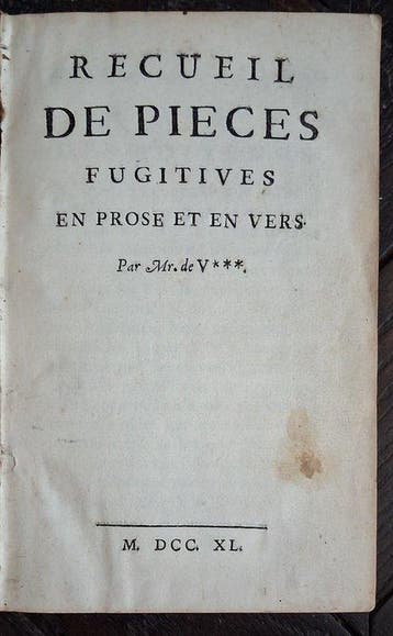 M. de V*** - Recueil de Pièces fugitives en prose et en