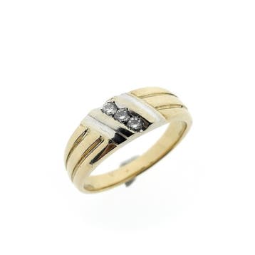 Bicolor gouden fantasie ring met diamant 0,21 ct., Gebruikt, 20 of groter, Heer, Ophalen of Verzenden