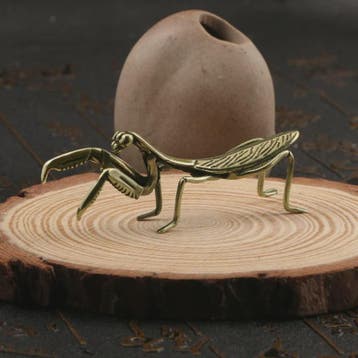 Antiek Messing Bidsprinkhaan Ornament - Miniatuur Insectbeel