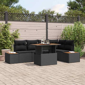 vidaXL Tuin Sofa Set 6 st Zwart Poly riet, Verzenden, Nieuw, Rotan, 6 zitplaatsen