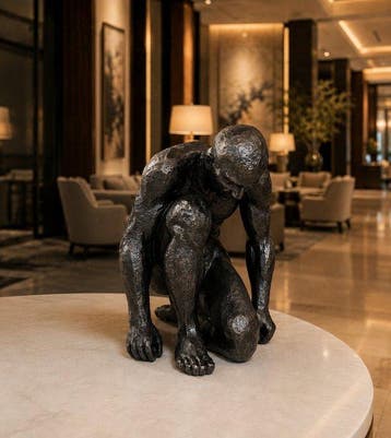 sculptuur, Large Abstract Kneeling Man Sculpture