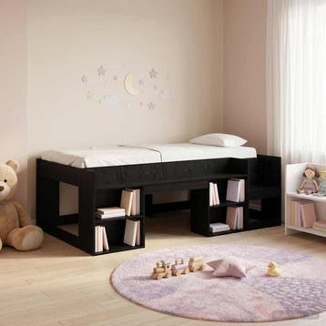 vidaXL Jeugd bedframe met opbergruimte Zwart eiken 75 x 190, Verzenden, Nieuw, Bruin, Hout