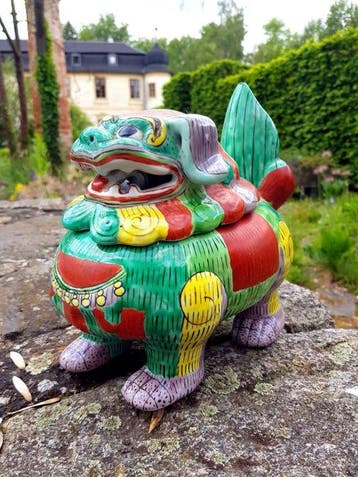 Vintage Chinees polychroom porselein Foo-dog censer –, Antiek en Kunst