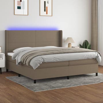 vidaXL Boxspring met matras en LED stof taupe 200x200 cm, Verzenden, Overige maten, 200 cm, Stof