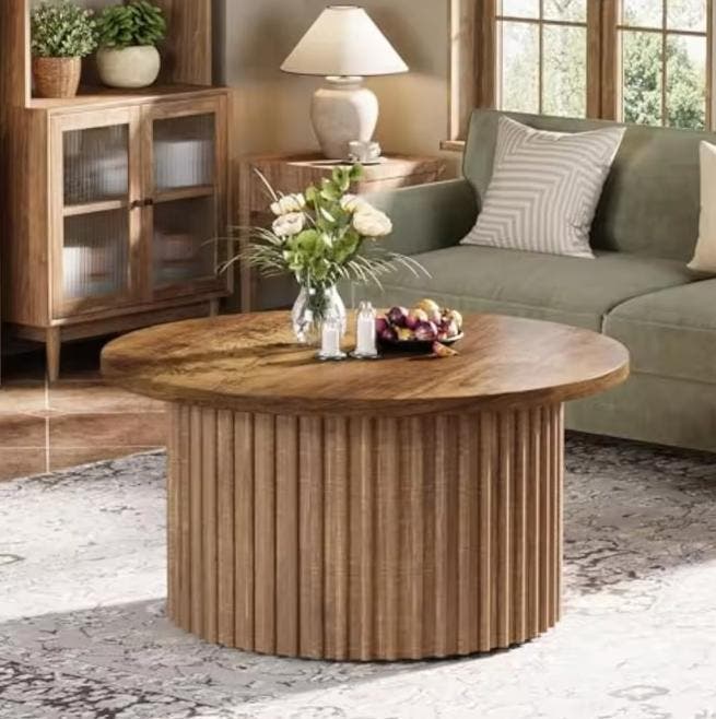 Ronde salontafel 80 cm – houtlook blad en stalen frame, Huis en Inrichting, Tafels | Salontafels, Nieuw, Verzenden