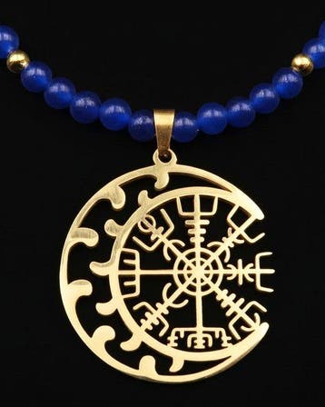 Saffierkompas Viking Vegvisir en Maan – Symbool van Reizen