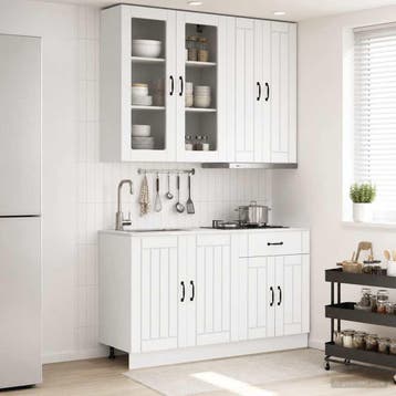 vidaXL Keukenblok LUCCA 4 st Wit Bewerkt hout, Huis en Inrichting, Verzenden, Nieuw, Wit