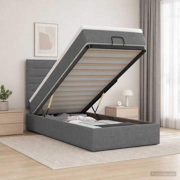 vidaXL Ottoman bed met matras Donkergrijs 100 x 200 cm Stof, Verzenden, Nieuw, Eenpersoons