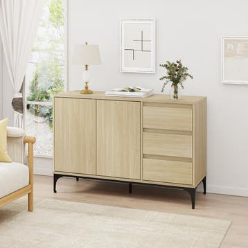 Dressoir Kistiandi 120x40x76 cm licht eiken [en.casa], Huis en Inrichting, Kasten | Dressoirs, Verzenden, Nieuw