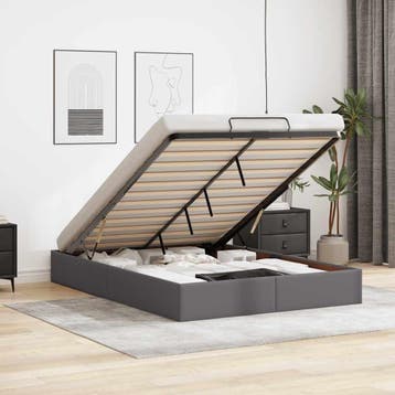 vidaXL Bedframe zonder matras 140x200 cm kunstleer grijs, Overige materialen, Verzenden, 140 cm, 200 cm