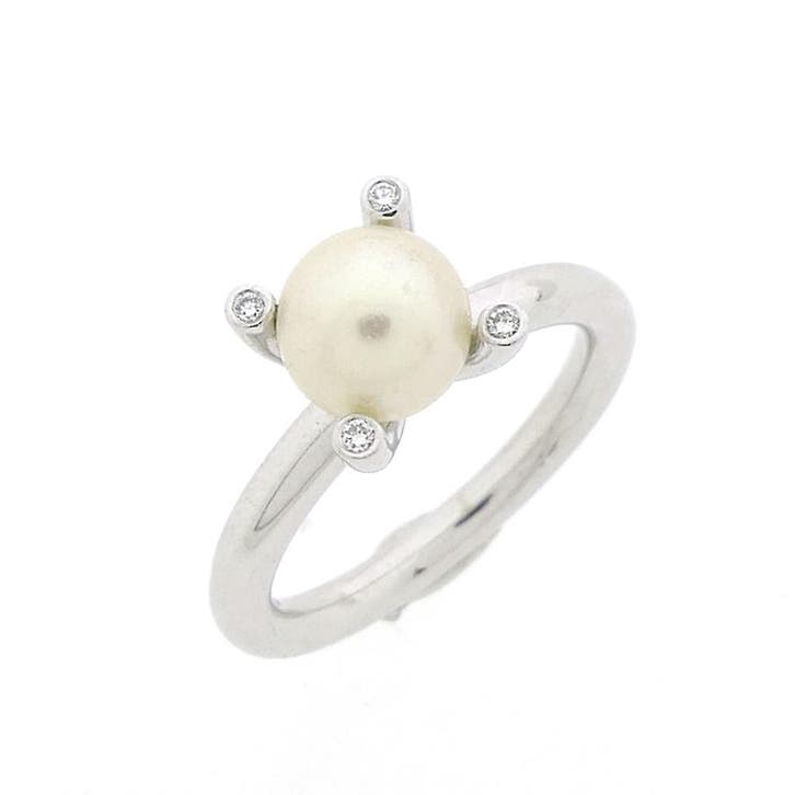 Bron Jewelry witgouden Phlox ring gezet met Zuidzee par..., Sieraden, Tassen en Uiterlijk, Ringen, Dame, Met edelsteen, Overige kleuren