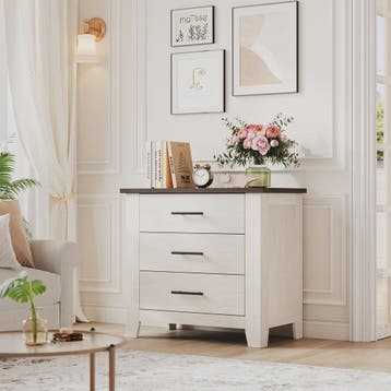3-Laden Commode Wit Bruin - Compact Nachtkastje en Ladekast, Verzenden, Nieuw
