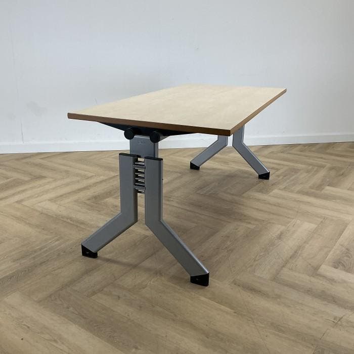 Kembo verstelbaar bureau 160x80 cm, ahorn - grijs, Huis en Inrichting, Bureaus, Gebruikt, In hoogte verstelbaar, Ophalen of Verzenden