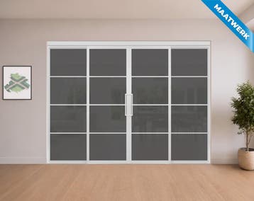 Dubbele stalen Schuifdeuren met koofsysteem en glaspanelen 3, Nieuw, Metaal, Inclusief glas