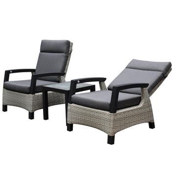 Dallas lounge balkonset 3 delig verstelbaar grijs, Ophalen of Verzenden, Nieuw, Wicker