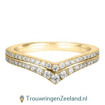 Aanschuifring in 9/18 karaat geelgoud V-vorm met 52 diama..., Sieraden, Tassen en Uiterlijk, Ringen, Verzenden, Nieuw