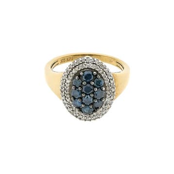 9 karaat ring met blauwe en heldere diamanten, Sieraden, Tassen en Uiterlijk, Ringen, 18 tot 19, Gebruikt, Geel, Ophalen of Verzenden