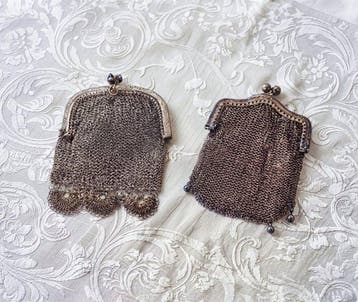 Brace bags - Twee antieke maliën beugeltasjes in alpacca •